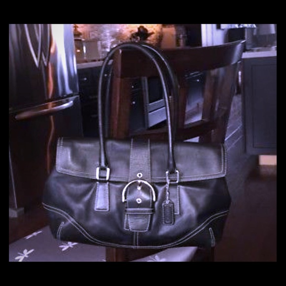 Coach 9550 Black Leather Flap Satchel Handbag - Picture 1 of 4